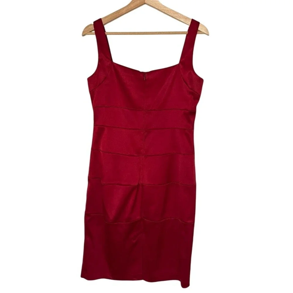 33-Dressbarn‎ Collection  Sz 8 Red Sheath Dress Square Neck Sleeveless Ruched